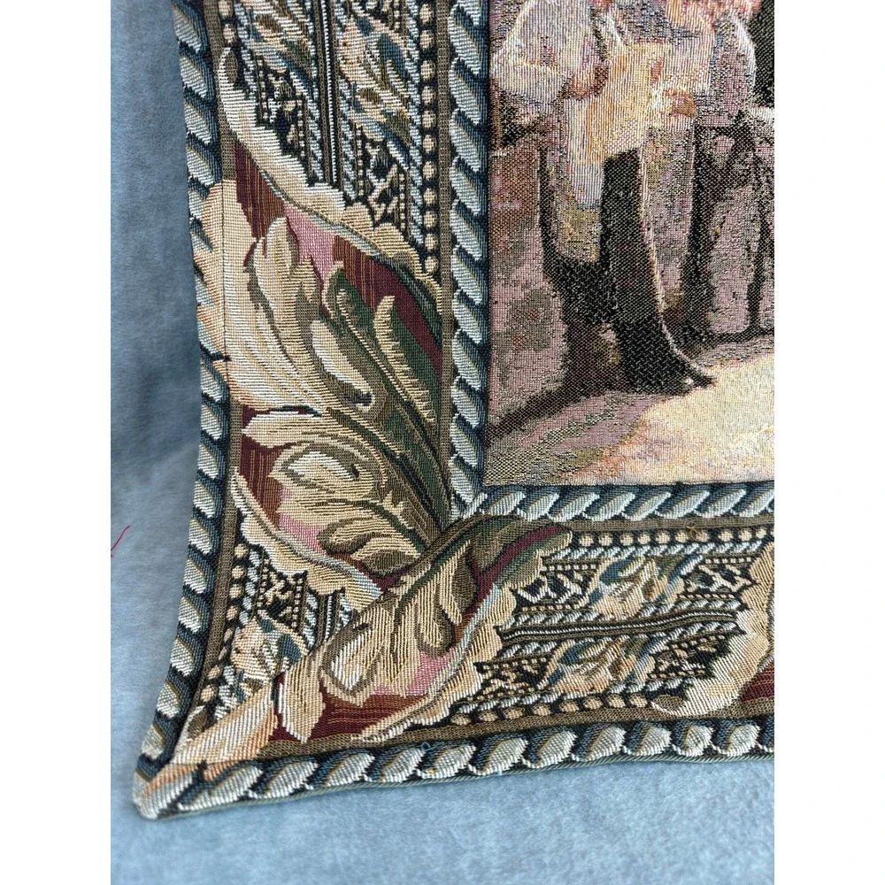 Vintage Hanging Tapestry Pictorial French Scene People Park Landscape Border Art